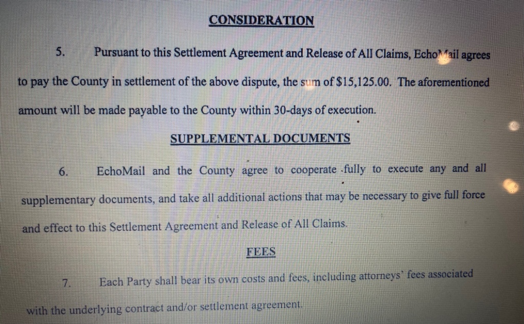 AlamogordoTownNews.com Settlement Agreement Executed between EchoMail and Otero&nbsp;County