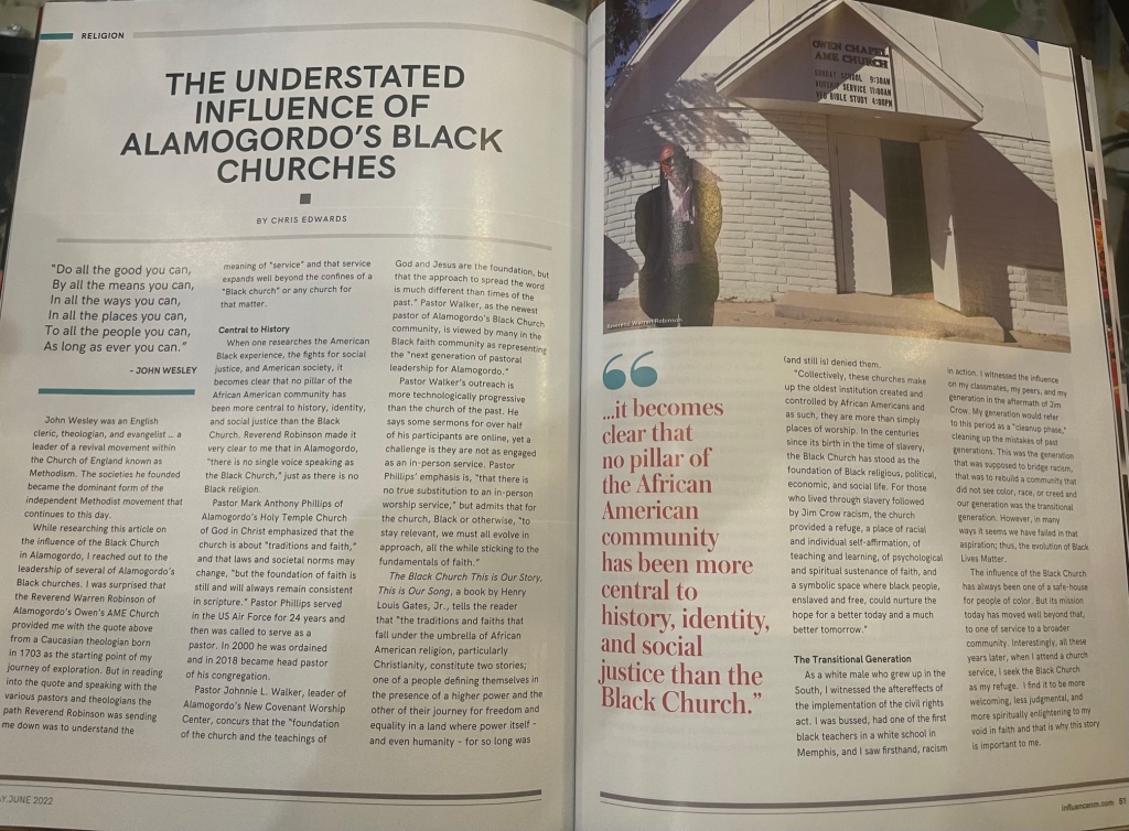 New Mexico Influence Magazine Article Reprint: The Understated Influence of Alamogordo’s Black&nbsp;Churches